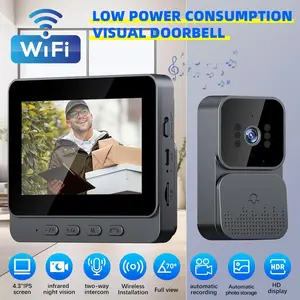 Wireless Video Doorbell - Video Intercom System Smart WiFi Video Doorbell with 4.3 Inch 1080P HD Monitor/Night Vision / 170° Viewing Angle for Home Surveillance