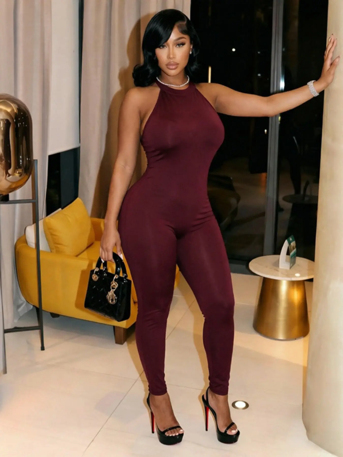 Women's Halter Backless Bodysuit, Slim Fit Tummy Control Butt Lifting Full Body Shaper, Long Sleeve Sportswear for Fitness Outdoor Wear