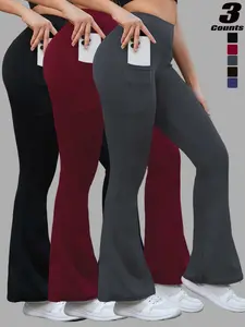 Women's High-Waisted Yoga Pants with Pockets, Tight-Fit Sporty Style, Thick Woven Fabric, Perfect for Fall & Winter Fitness Activities