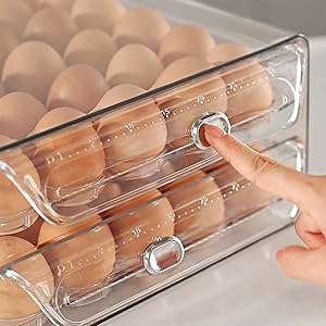 submatches 40 Grids Egg Container for Refrigerator, Egg Tray with Time Scale, Stackable Egg Storage Holder, Clear Egg Organizer, 2 Layers Egg Drawer, BPA Free, Egg Fresh Storage Box for Fridge