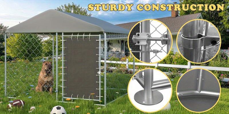 6'x6' Outdoor Dog Kennel Dog Run Fence, Large Dog House Pen Enclosure with Secure Lock and Wateproof Sunproof Cover