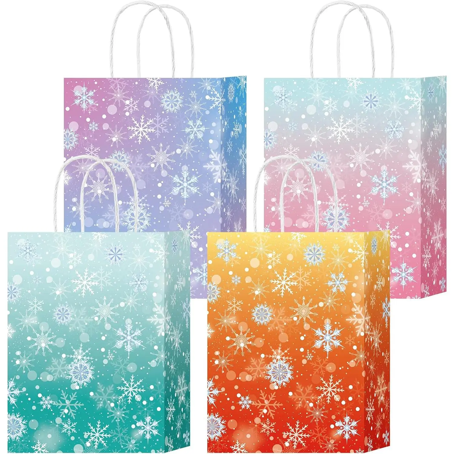 24 count Winter Snowflake  Bags Bulk Winter Wonderland  Bags, Snowflake Goodie Bags, Frozen Party Candy Snack Bags with Handle for Birthday  Shower Holiday Decorations Supplies