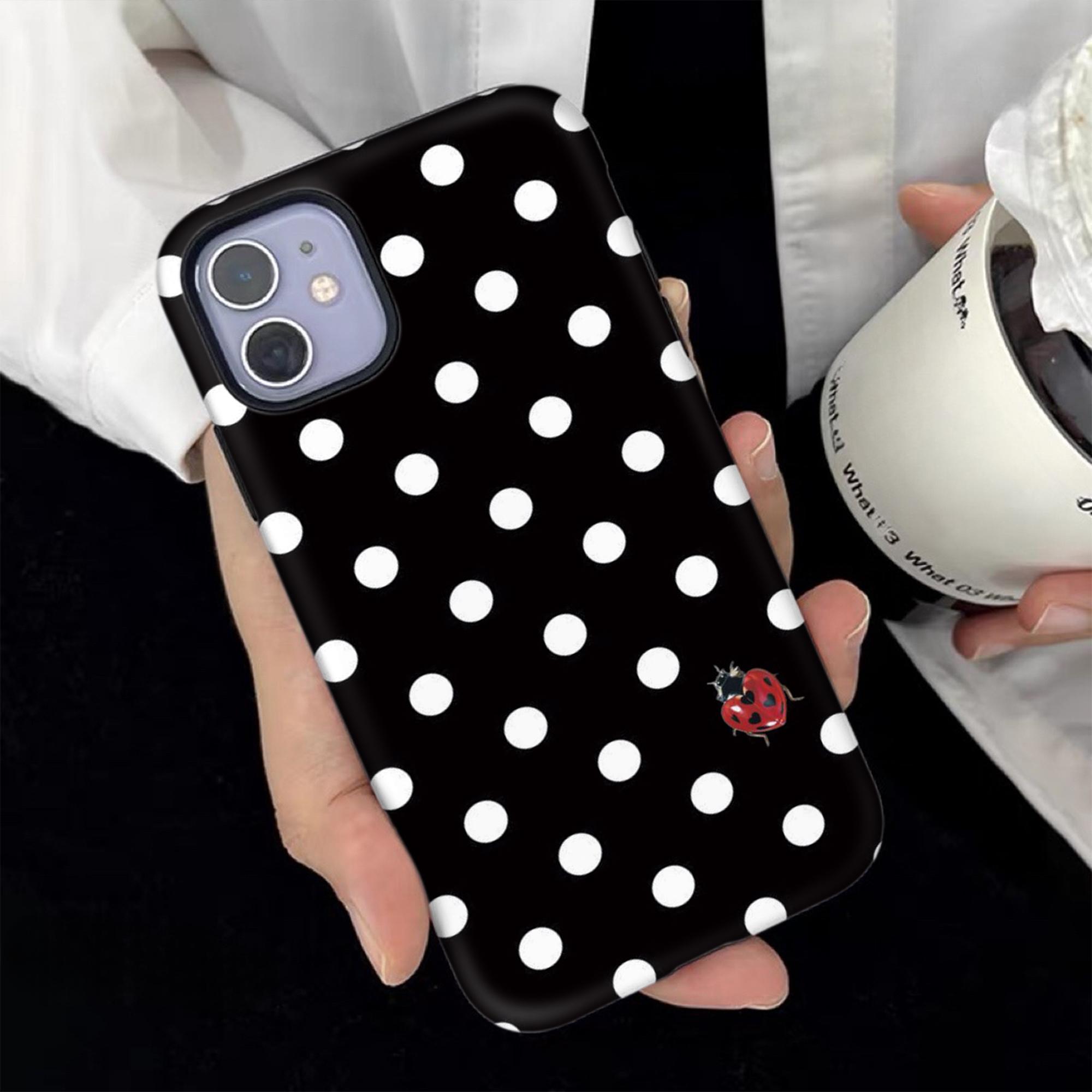 Wave dot ladybug pattern, durable, shock-absorbing and glossy 2-in-1 phone case, suitable for iPhone 17 16 15 14 13 12 11 X, Samsung and other series models, can be given as a holiday gift to friends or home