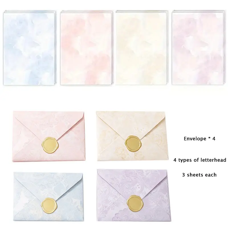 Envelope letter set. A4 can print vintage watercolor floral patterns on writing paper, scrapbook, decorative letterhead paper, cute envelopes. (4 envelopes+12 letterhead)