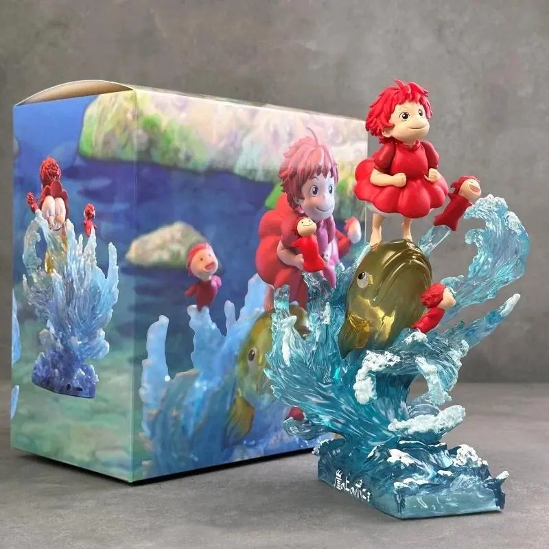 Cute Ponyo Gk Figure Light Up Statue Pvc 21cm Anime Collectible Model Golden Fish Wave Base Desktop Decor For Anime Collectors
