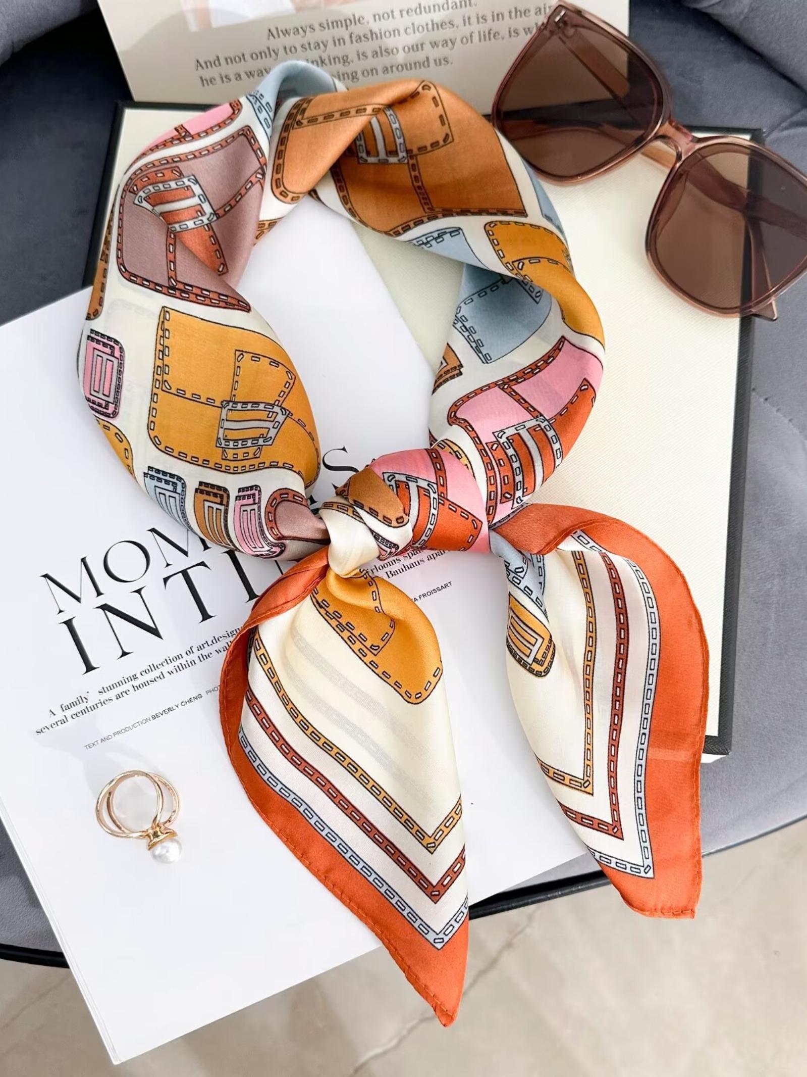 70cm Women's Bag Pattern Printed Scarf, Stylish Neck Decoration, Versatile Hairband and Belt for Spring & Fall Fashion, Fashion Hair Scarves