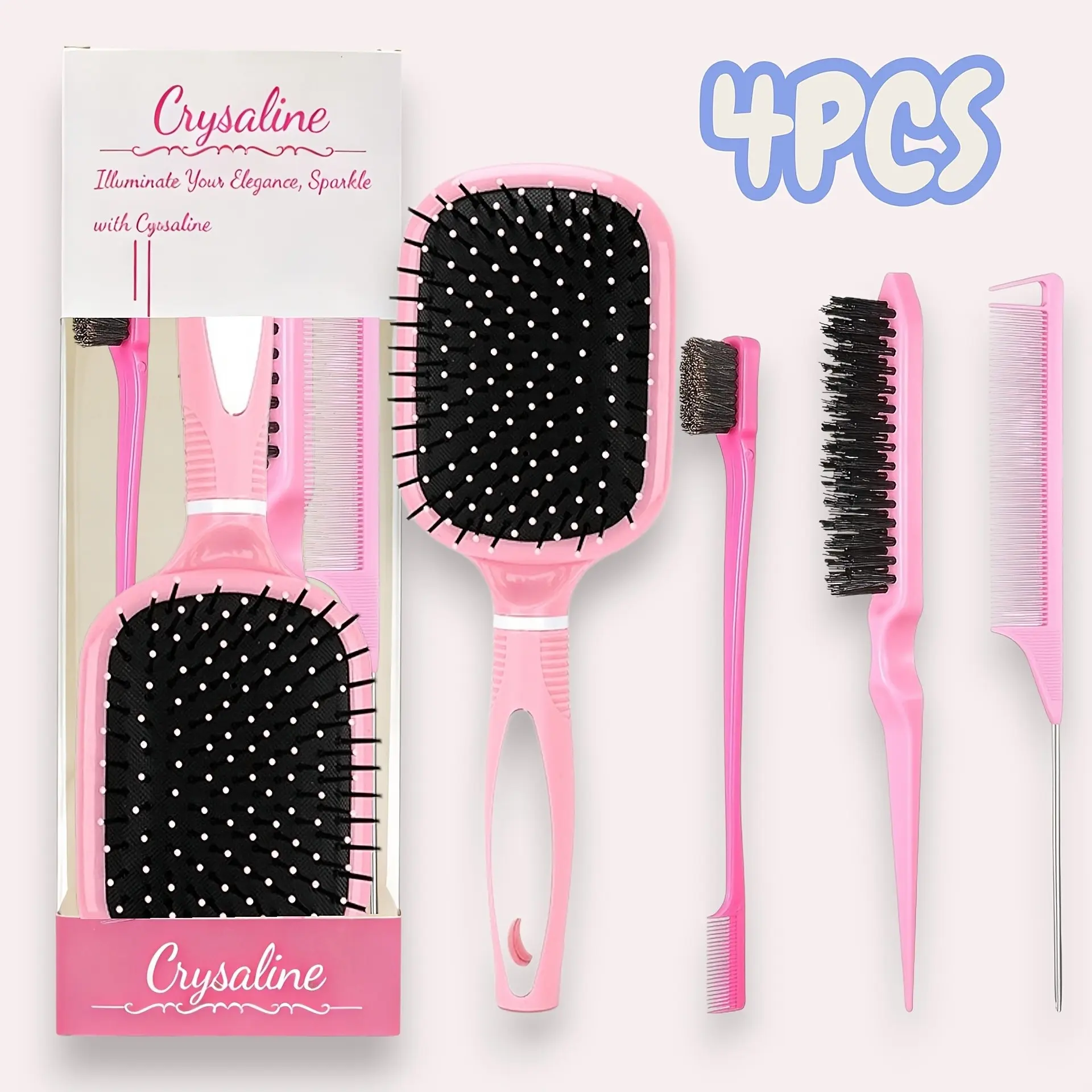 Four-Piece Hair Comb Set Gift Box, Mirror Massage Comb, Straightening Curling Comb, Ponytail Comb, Tail Splitting Comb, Home Salon Use, Hair Styling Tools