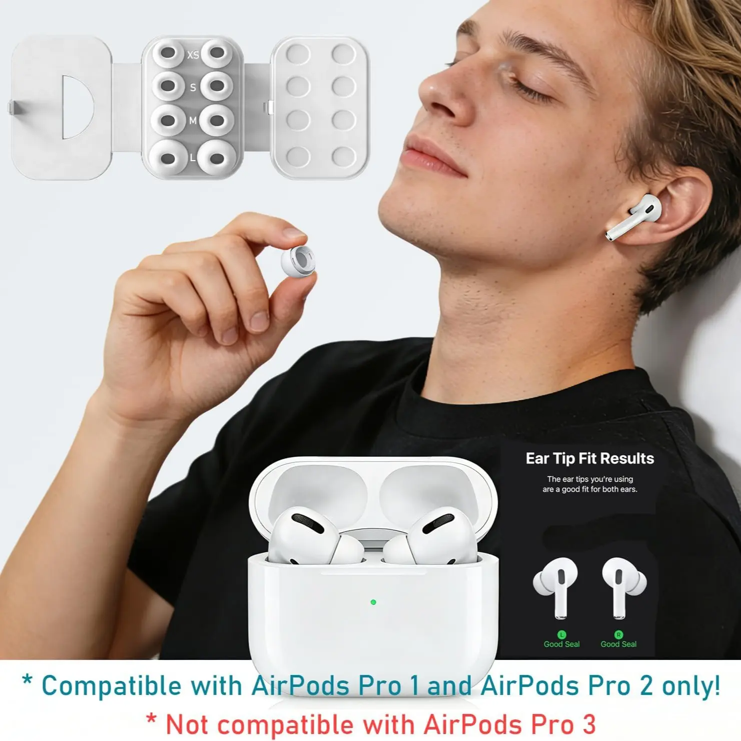 3 Sizes Earbud Replacement Tips, Compatible with AirPods Pro and AirPods Pro 2, Noise Isolation, Dust Proof, XS/s/m/l