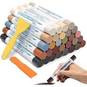 30+2P Wood Filler Sticks, 30 Colos Wood Filler Putty Wax Crayons Furniture Repair Kit Putty Stick for Baseboard Cabinets Furniture Floors with 2 Scrapers