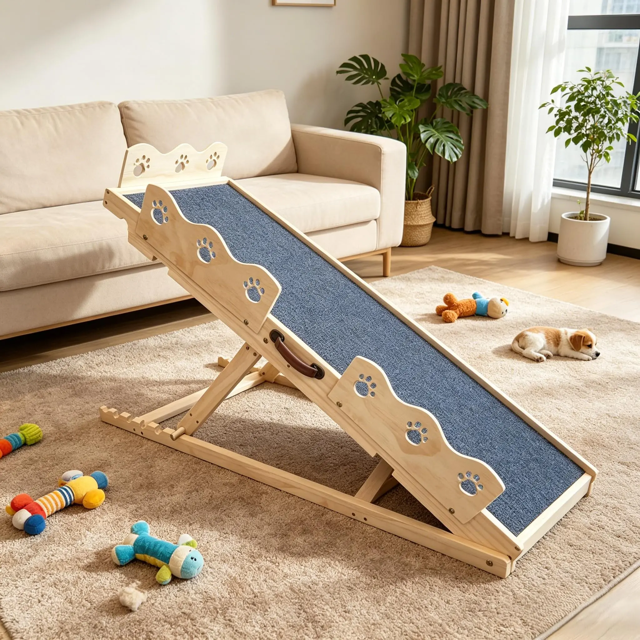 Adjustable Dog Ramp for Bed & Couch, 5 Height Levels from 11.4" to 25.6", Non-Slip Rubber Surface with Safety Side Rails, Sturdy Pet Ramp Supports Up to 250 Lbs, Ideal for Small, Large and Senior Dogs