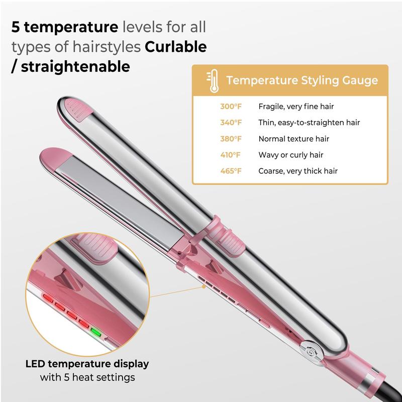 Professional Flat Iron Hair Straightener, Titanium Hair Straightening Ionic Fast Heating Hair Tools, 2 in 1 Hair Straightener Hair Curler, Hair Styling Tools for Women, Gift
