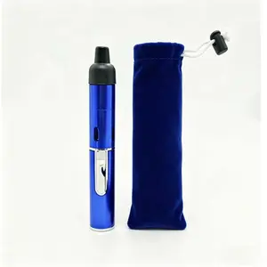 Glossy Blue Metal Lighter Pen, Slim Refillable Windproof Lighter with Matching Storage Bag (Gas Not Included)