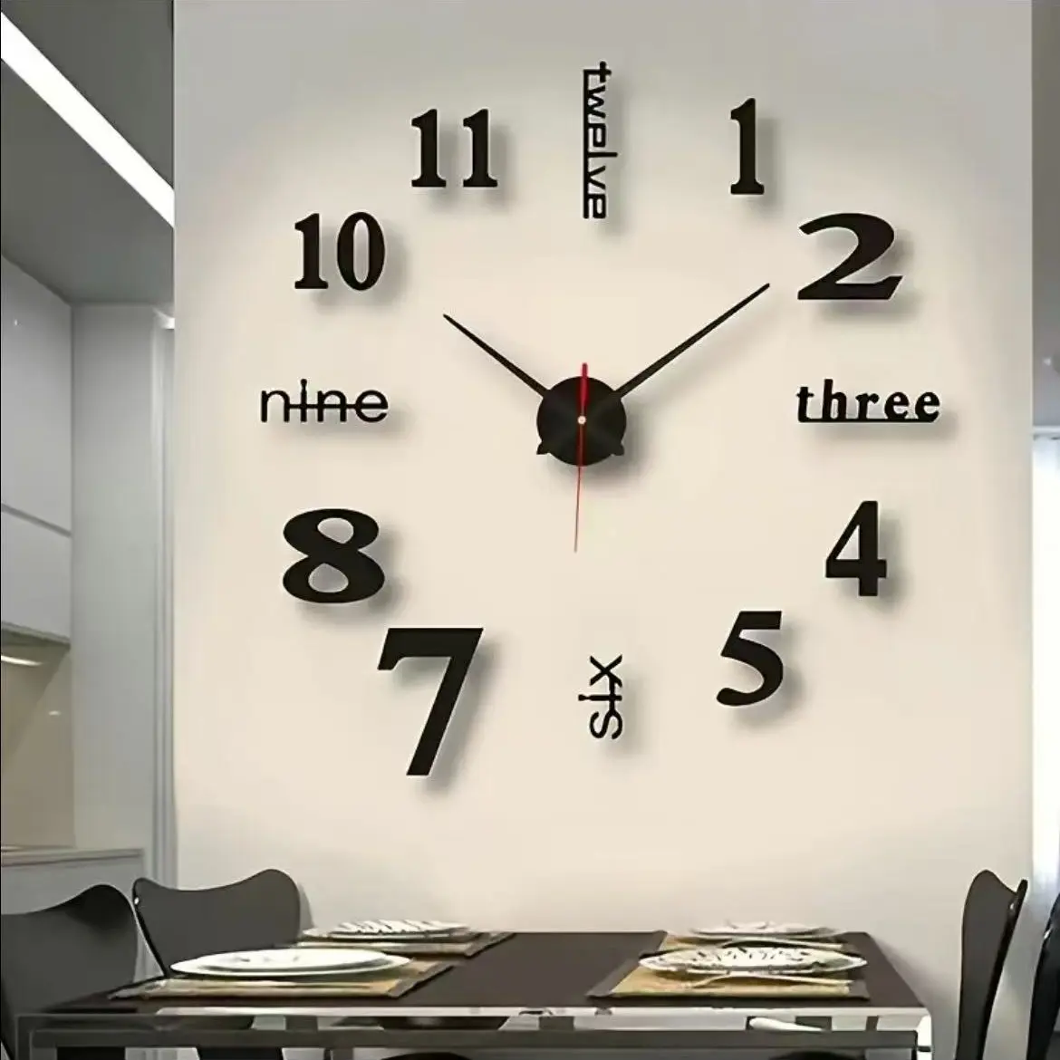 1count Modern Silent Quiet Night Glow Digital Wall Clock,Self-Stick Acrylic Mirror Design, Living Roomand Study Decor, Battery Powered, SilentDigital Clocks