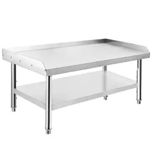 Stainless Steel Equipment Grill Stand Table, 1000 lbs Top Shelf, 220 lbs Bottom Shelf, 2" Edge Baffle