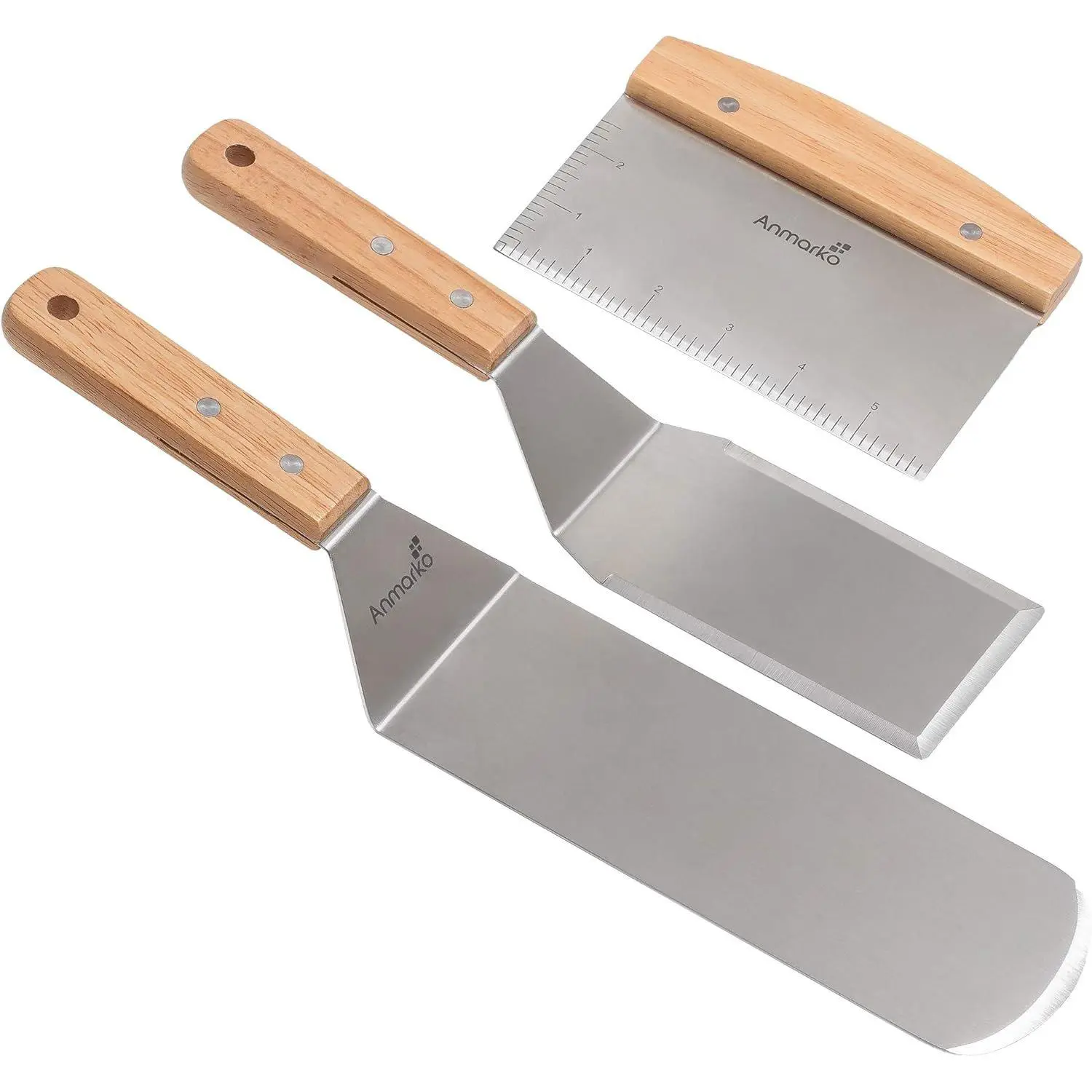 Professional Griddle Spatula Set - Stainless Steel Metal Spatula and Griddle Scraper - Heavy Duty Commercial Grade