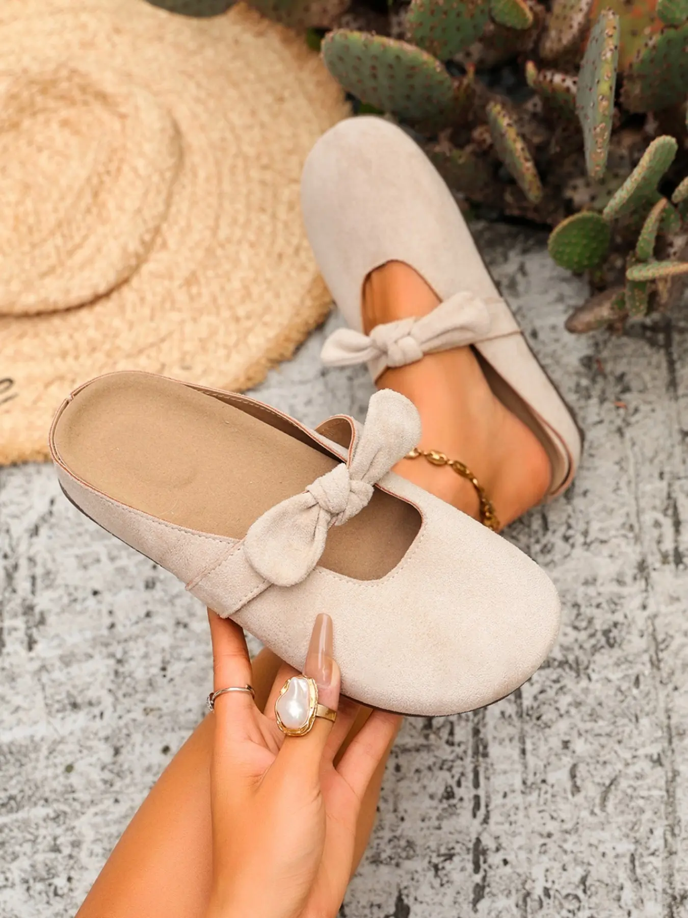 Spring Autumn Women's Footwear Suede Bow Tie Mules, Mule Shoe, Casual Flat Slip-On Loafers, Perfect for Daily Wear, Beach Vacation, All Seasons