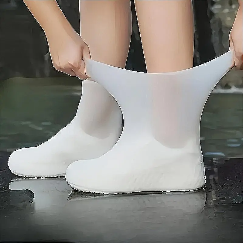 Unisex Reusable Waterproof Rain Shoe Covers (2 Pairs) - Anti-Slip Latex, Elastic Opening, Easy-Clean Protection Rain Shoes & Covers for Cycling, Commuting