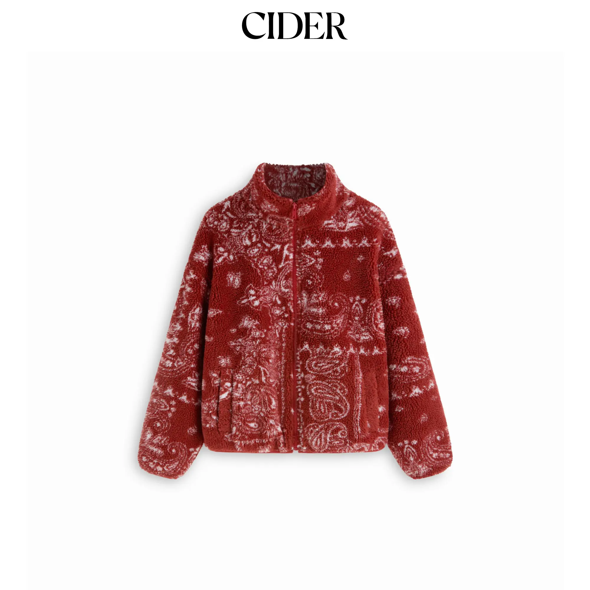 Cider Fleece Stand Collar Paisley Print Oversized Jacket SohoChic