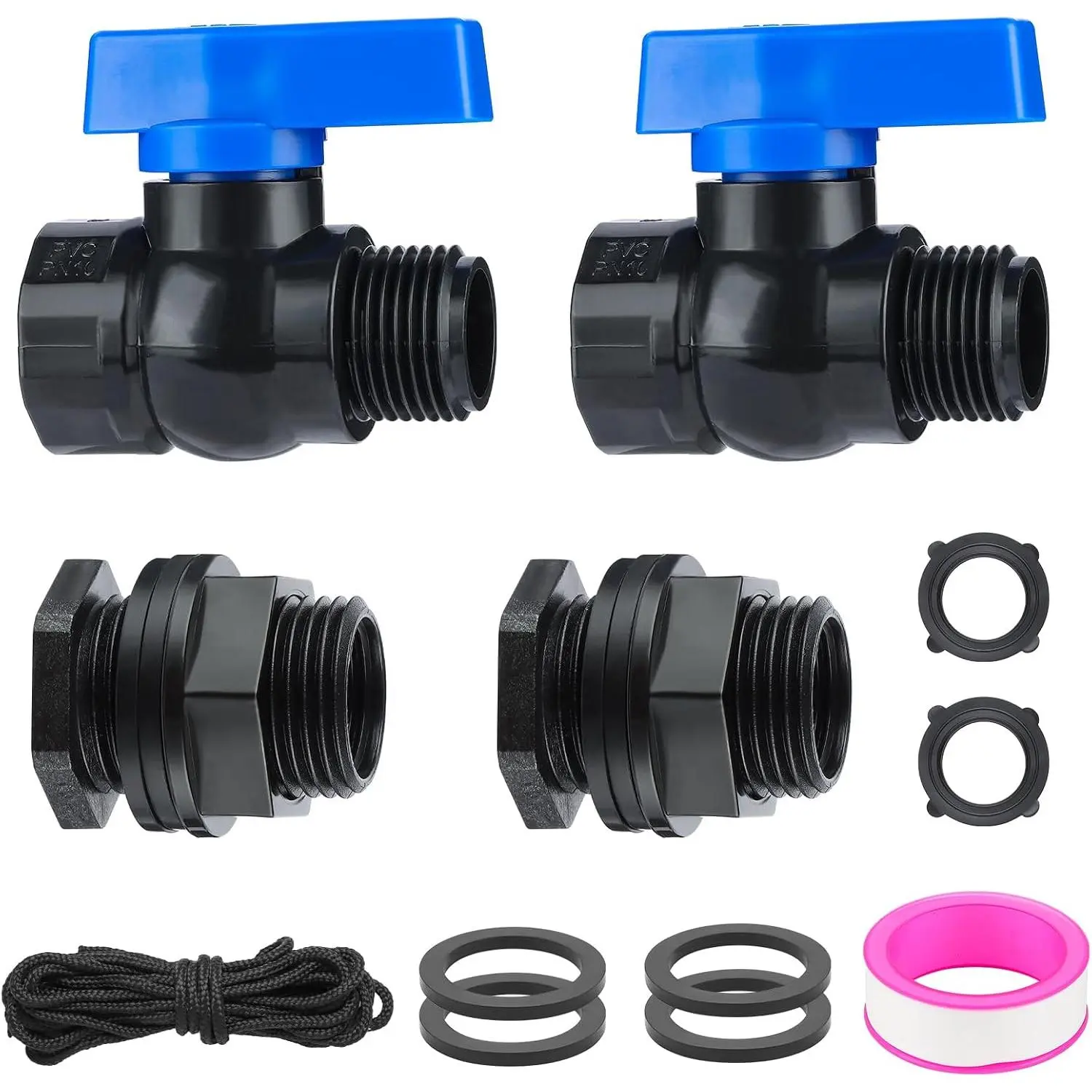 PVC Rain Barrel Spigot Kit 3/4" GHT Garden Diverter Kit With Bulkhead Fitting Garden Hose Faucet Thread Ball Valve for Water Adapter Tanks, Aquariums Rain Barrel Diverter Kit (2 Pack)