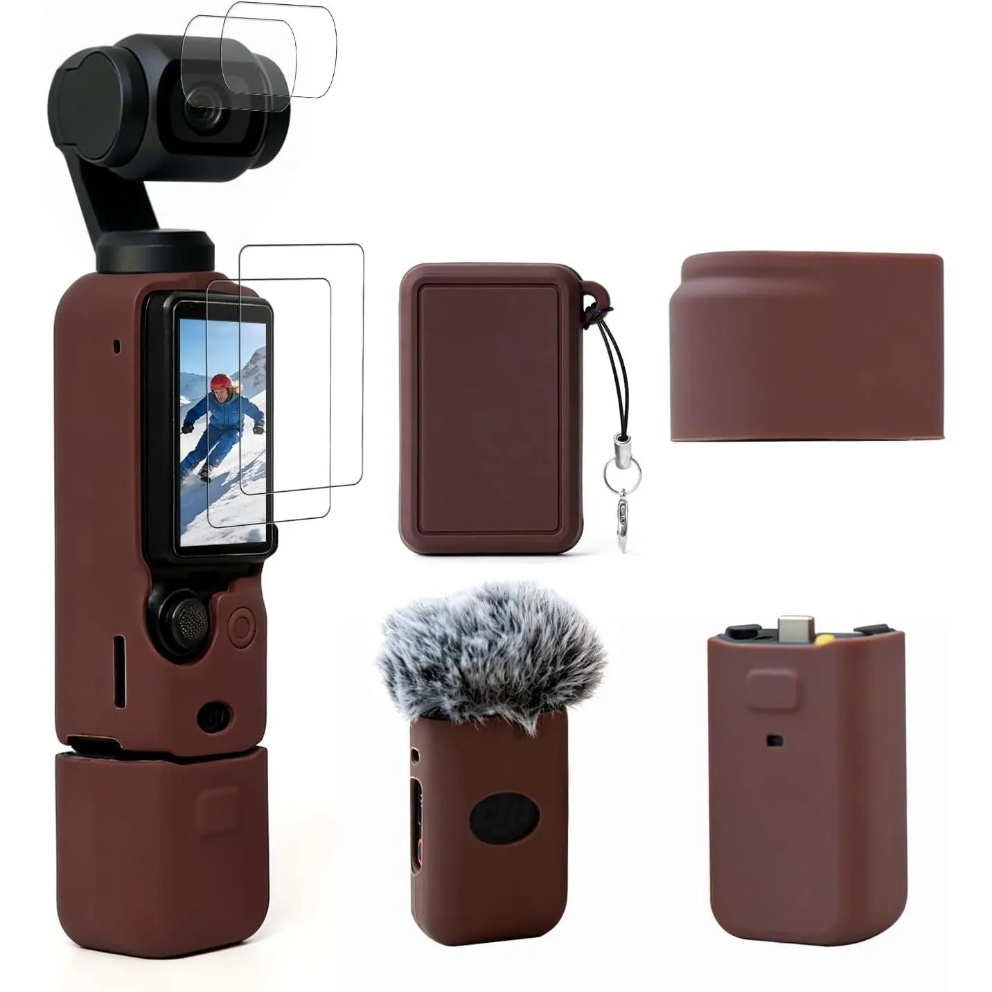 Case for   Pocket 3/ Muse Camera, Soft  Protective Case, Anti-Scratch, Slim Fit  with mic Cover and Screen Protector Accessories for  Pocket 3/ Muse (Brown)