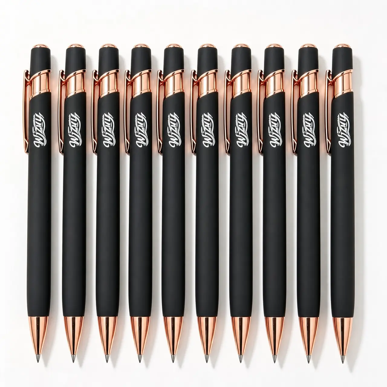 10-Pack Classic Matte Ballpoint Pens, 0.5mm Tip, Ink, Retractable Design, Rose Gold Clip, Smooth Writing, School & Office Use
