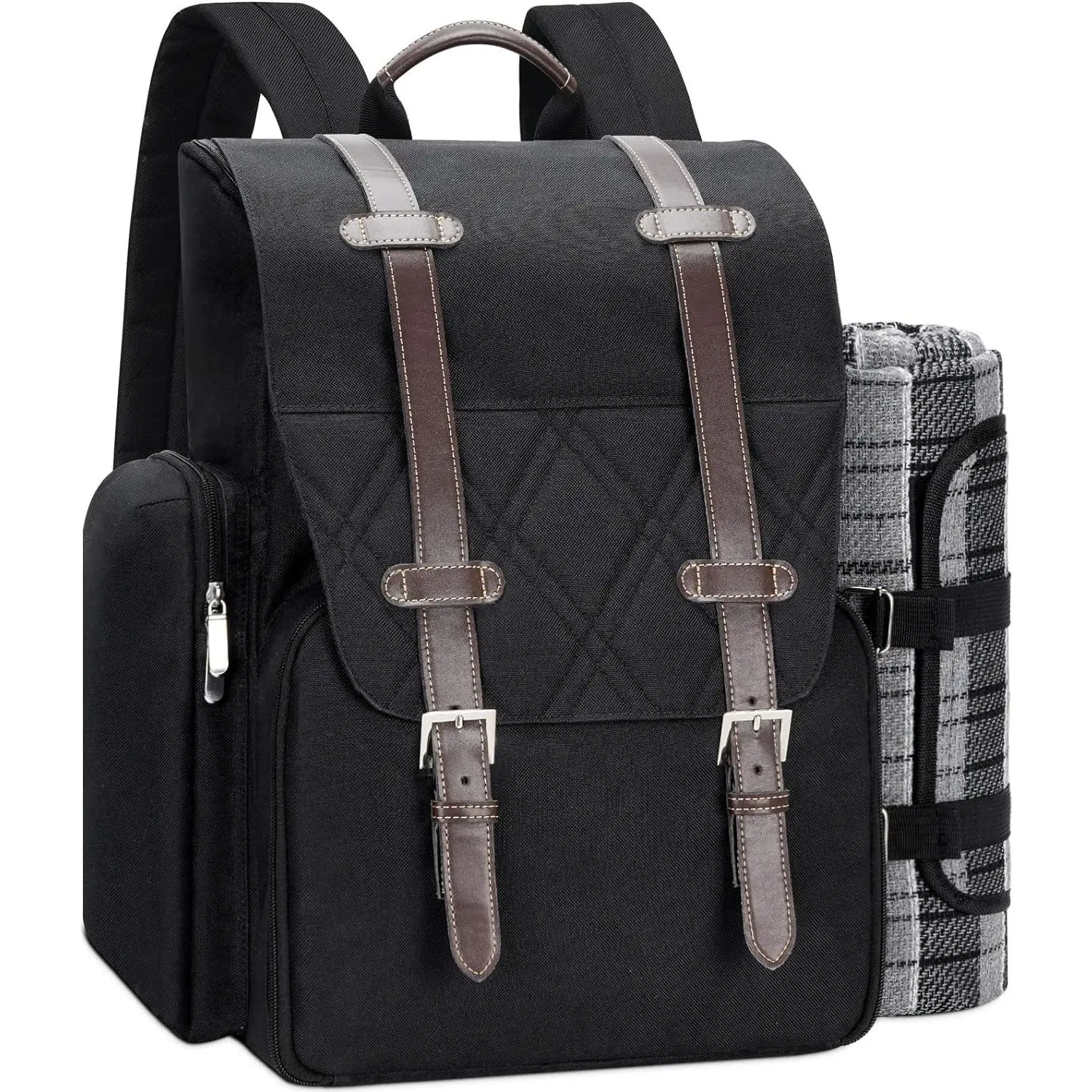 Picnic Backpack for 4 Persons with Large Insulated Cooler Bag, Picnic Basket Set with Wine Pouch, Waterproof Picnic Blanket & Cutlery Set. Perfect for Beach, Camping, Party, Wedding Gift for Couple.