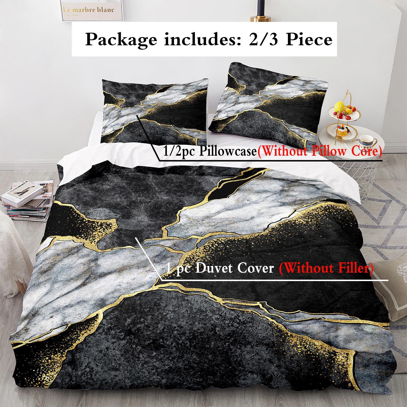 Marble Pattern Bedding Set, 2/3 Counts/set Including Duvet Cover & Pillowcase, Soft Comfortable Bedding Set for Home Bedroom, Decorative Duvet Cover