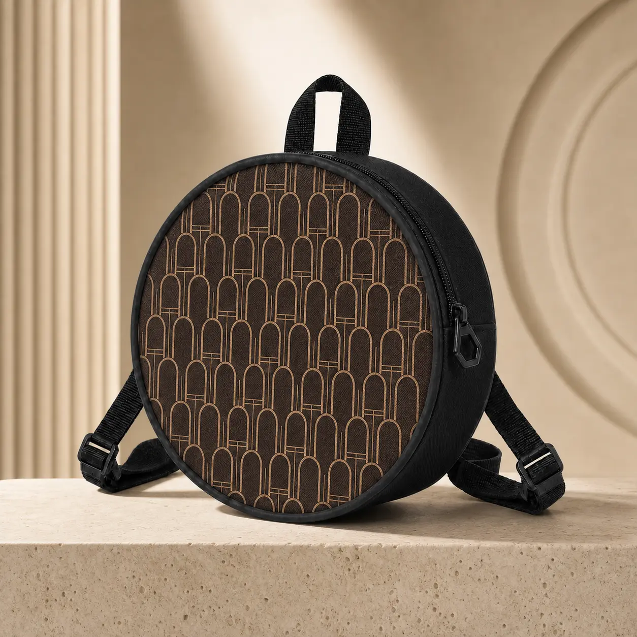 Women's Round Mini Backpack, Geometric Plaid Checkered Small Backpack Purse, Cute Compact Daypack with Adjustable Straps, Lightweight Travel Shoulder Bag for Girls Teens, Everyday Casual Purse for School Shopping Vacation, Aesthetic Gift for Women