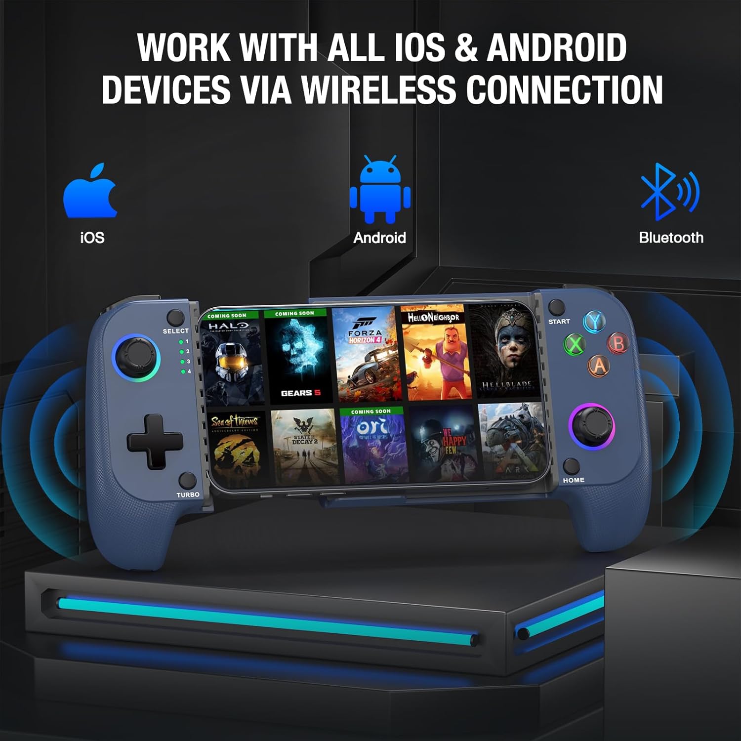 Mobile Gaming Controller, Phone Controller for /Android with Big Grip,Led Light,Hall Effect Joysticks, Cell Phone Slide Controller for Handheld Gaming