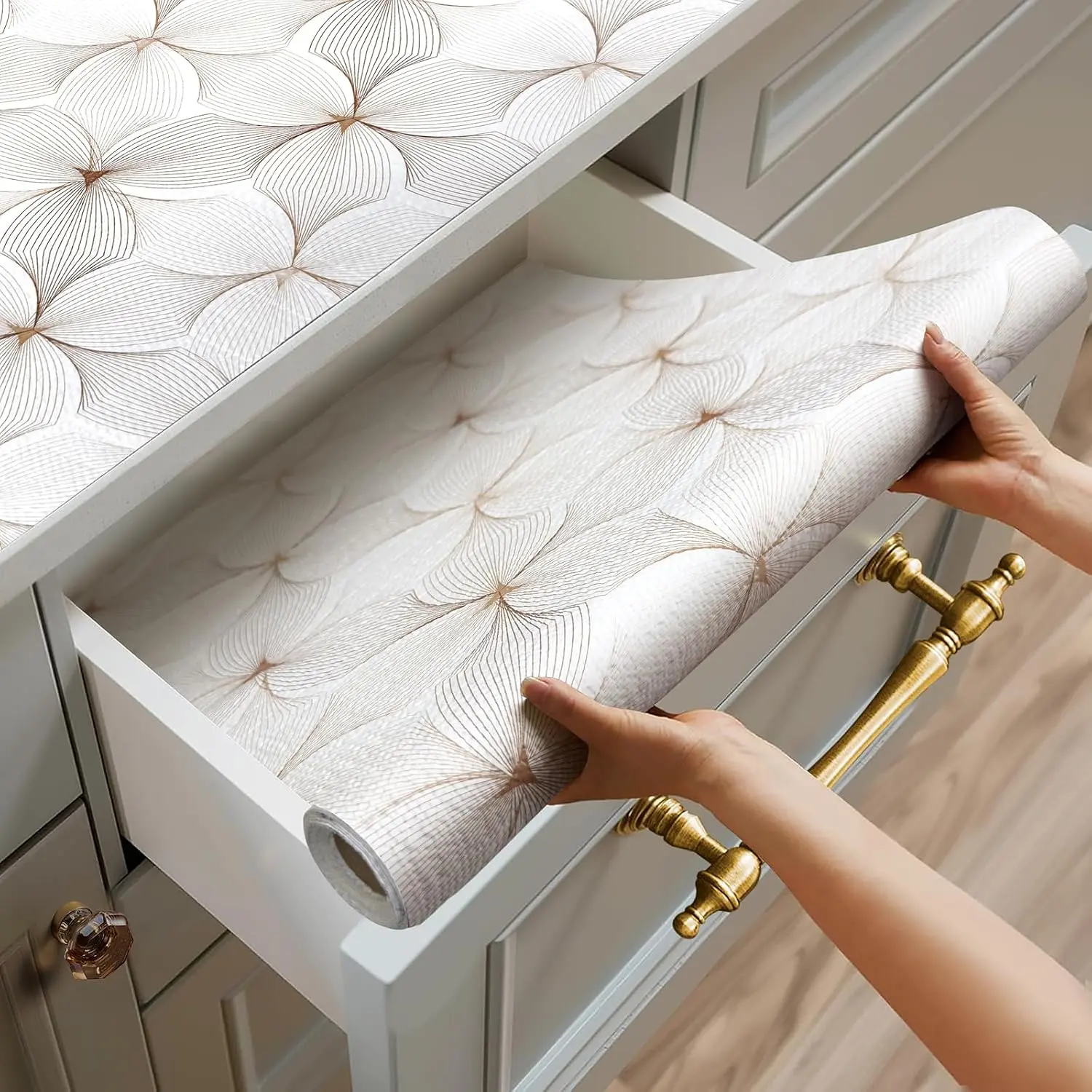Shelf Liner for Kitchen Cabinets,Non Adhesive Cabinet Liner,Non-Slip Drawer Liner,Waterproof Shelf Liner Easy to Clean Strong Grip Liner for Cabinets,Drawers,Cupboard，(Flower 17.3in x 10FT)