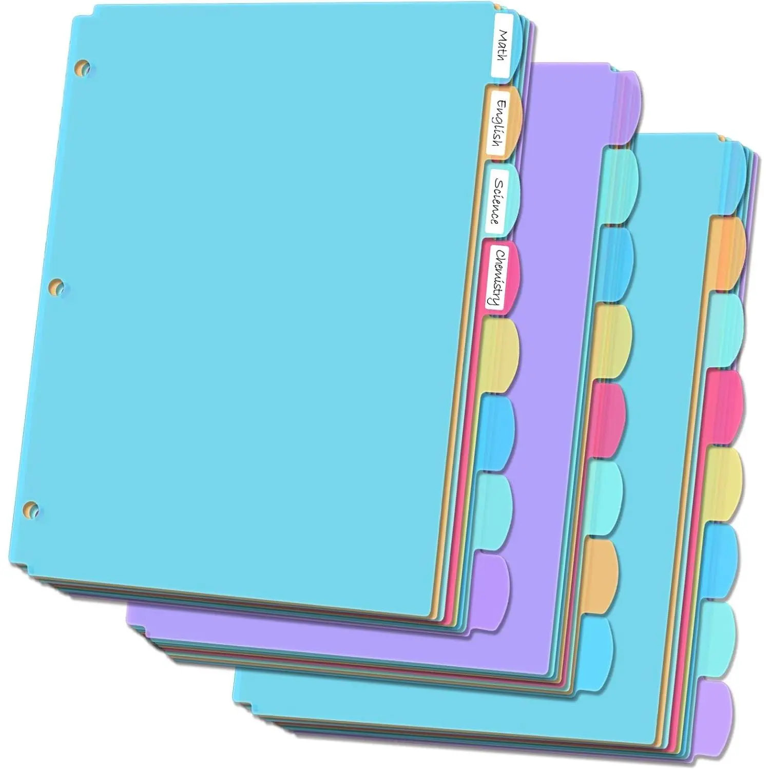 8 Tab Plastic Dividers for 3 Ring Binders, Write & Erase, Tabbed File Dividers with Tabs, Fits 8.5X 11'' Letter Size Paper,  Color, 3 Set