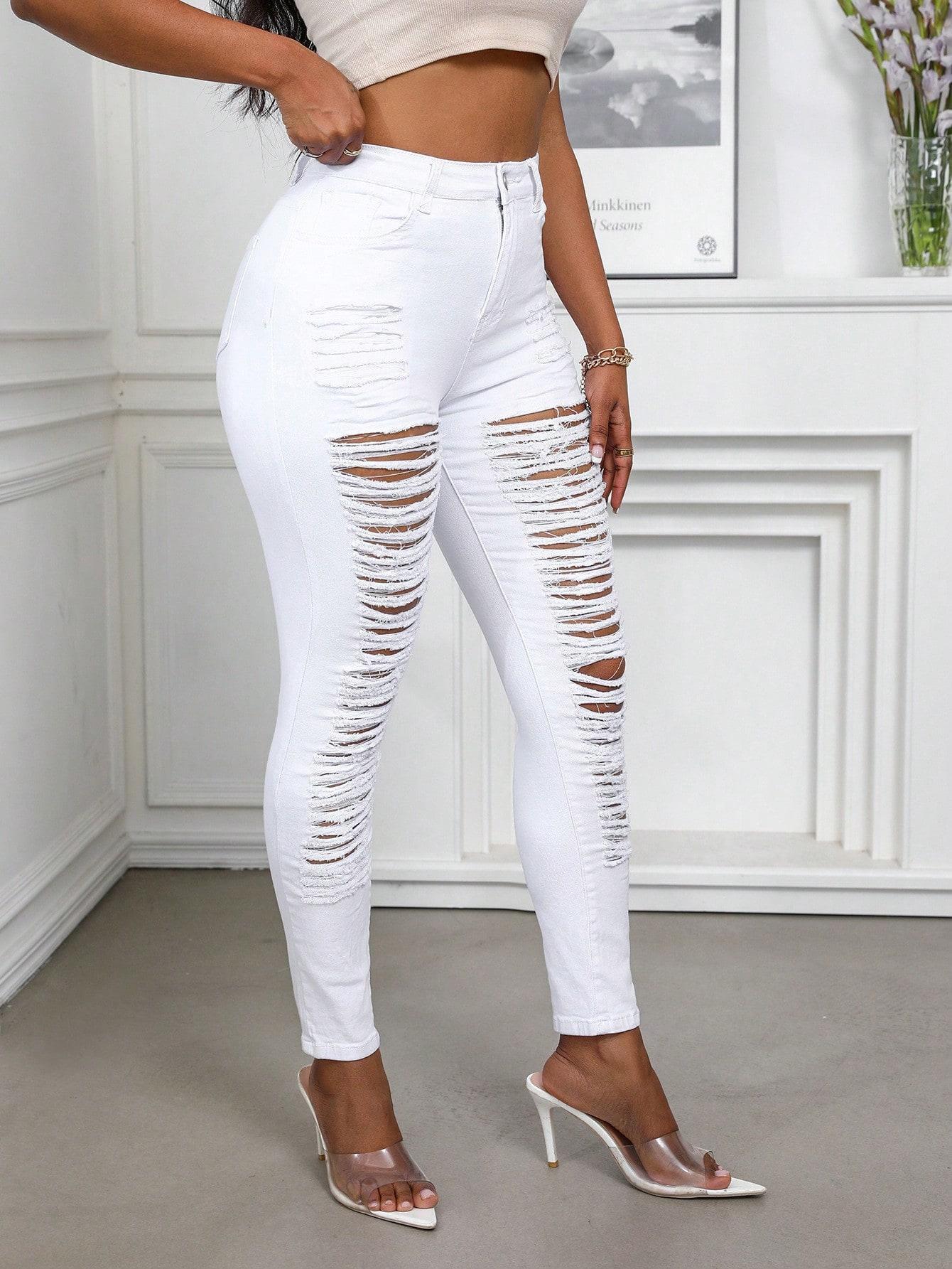 High Waist Extreme Ripped Skinny Jeans | Heavy Distressed Destroyed Denim | Sexy Cut-Out Pants for Women 2026