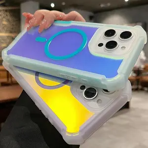 Compatible with iPhone 17 Pro Max/ 16/15 /14/13 /12 Shockproof color-changing magnetic smartphone case, transparent phone case, phone accessory -HNTK01