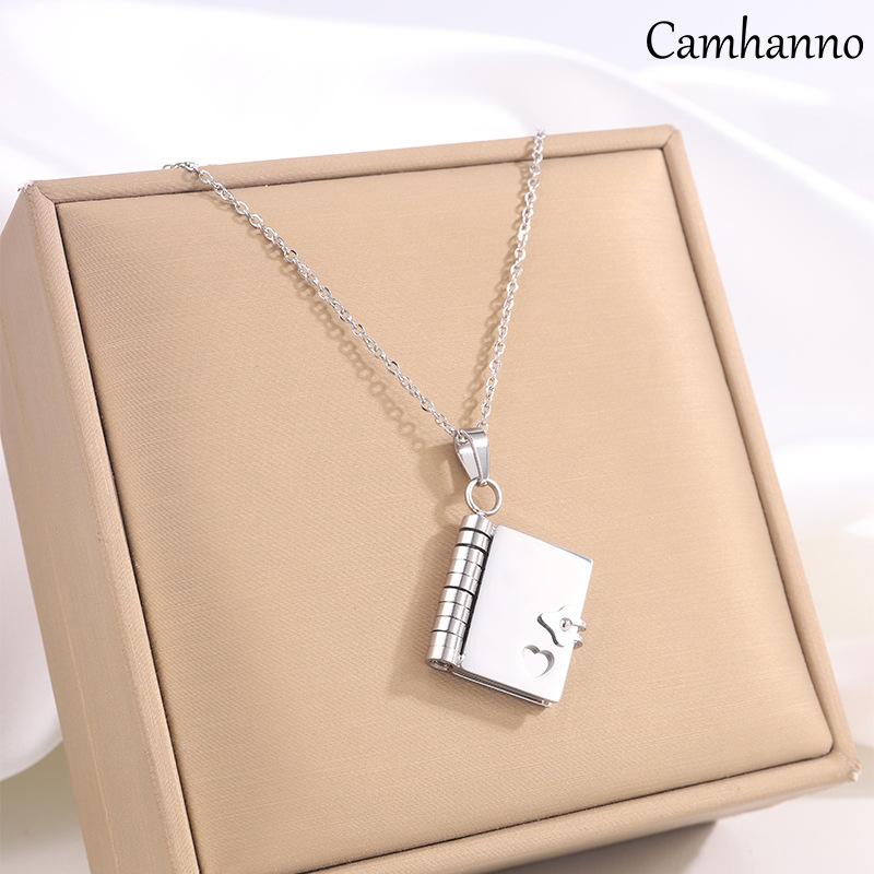 Mothers Day Gift Titanium Steel Necklace for Women, Openable Book Locket Love Letter Pendant Personality Temperament Clavicle Chain