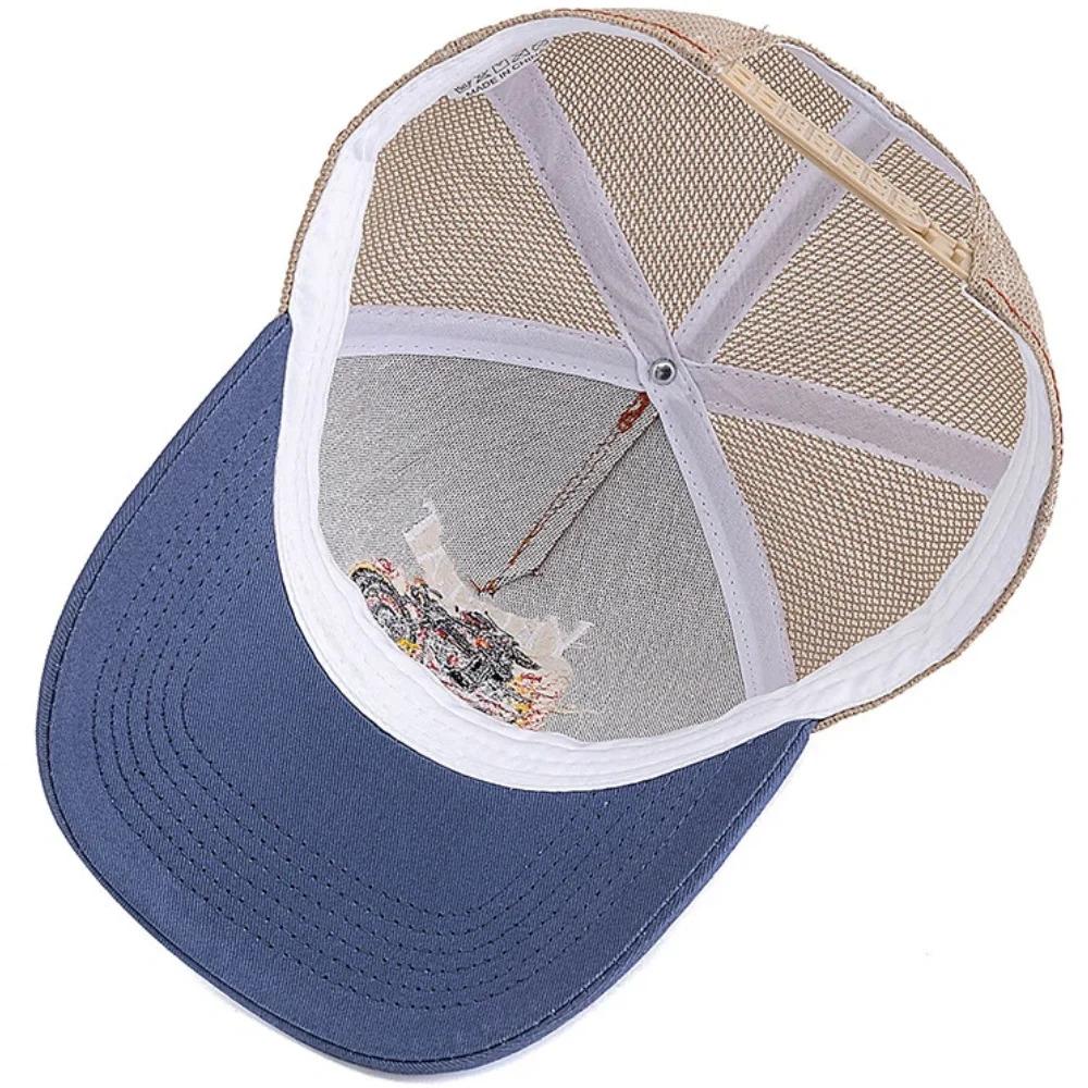 Hot Sale Motorcycle Embroidered Trucker Hat Flame Biker Patch Baseball Cap For Man Woman Breathable Streetwear Summer Mesh Caps