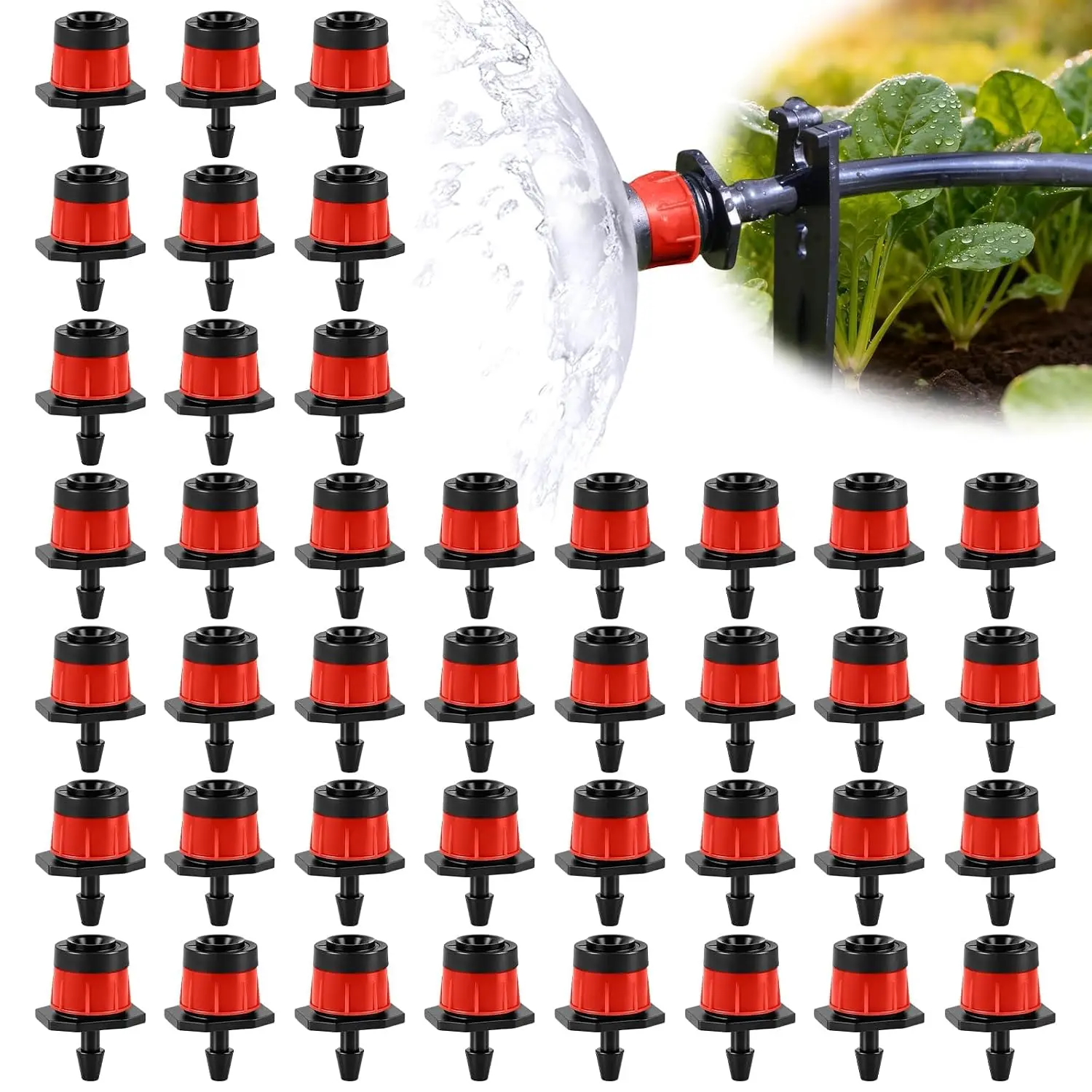 100 count 1/4" Adjustable Drip Irrigation Emitters (Red Vortex) | 4/7mm Anti-Clogging Water Flow Drippers  Drip Irrigation Sprinkler for Water Tube 360  Emitter for Watering System