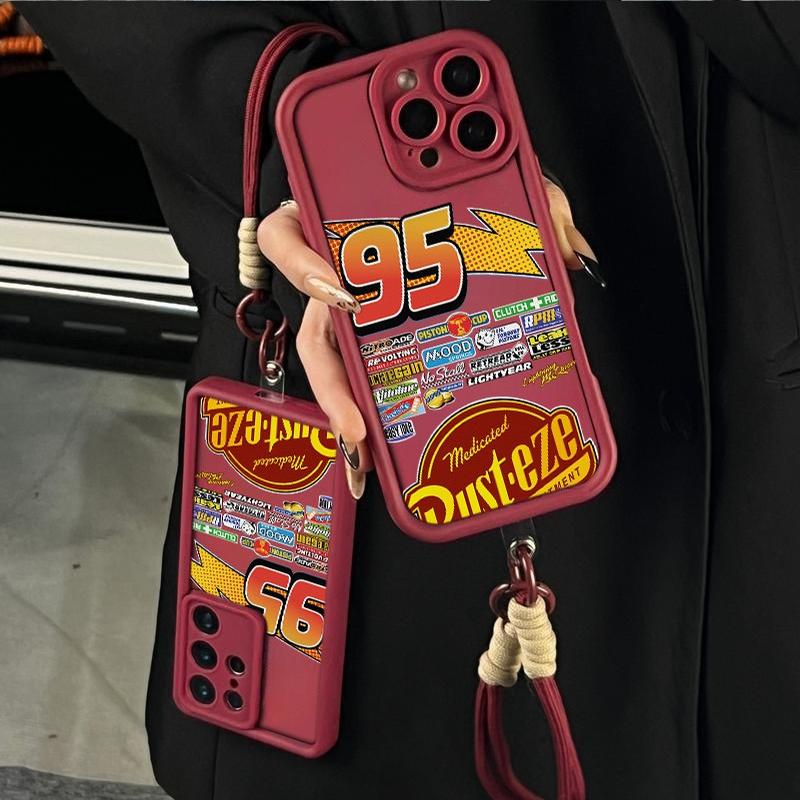 Lightning Mcqueen Pattern Suitable For Iphone And Samsung Galaxy 17 Air 16 Pro Max 15 14 Plus 13 12 11 Xr Xs S25 S24 S23 Tpu Bumper Shock - Absorbing Soft Shell , Silicone Protective Cover , With Safety Rope Protection Phone Case
