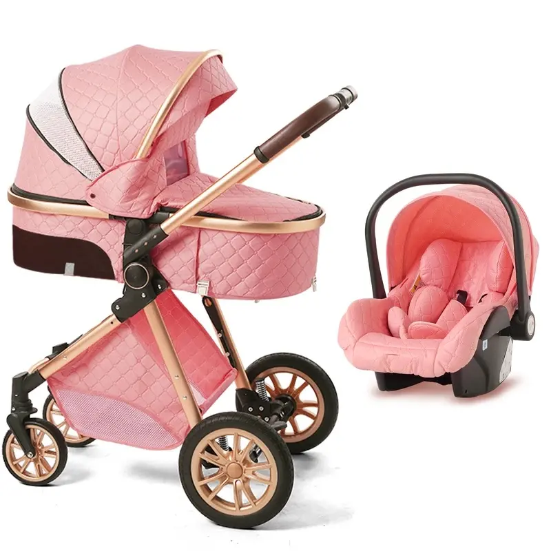 3-In-1 Luxury Look High Landscape Baby Stroller, Folding Pushchair with Reversible Seat