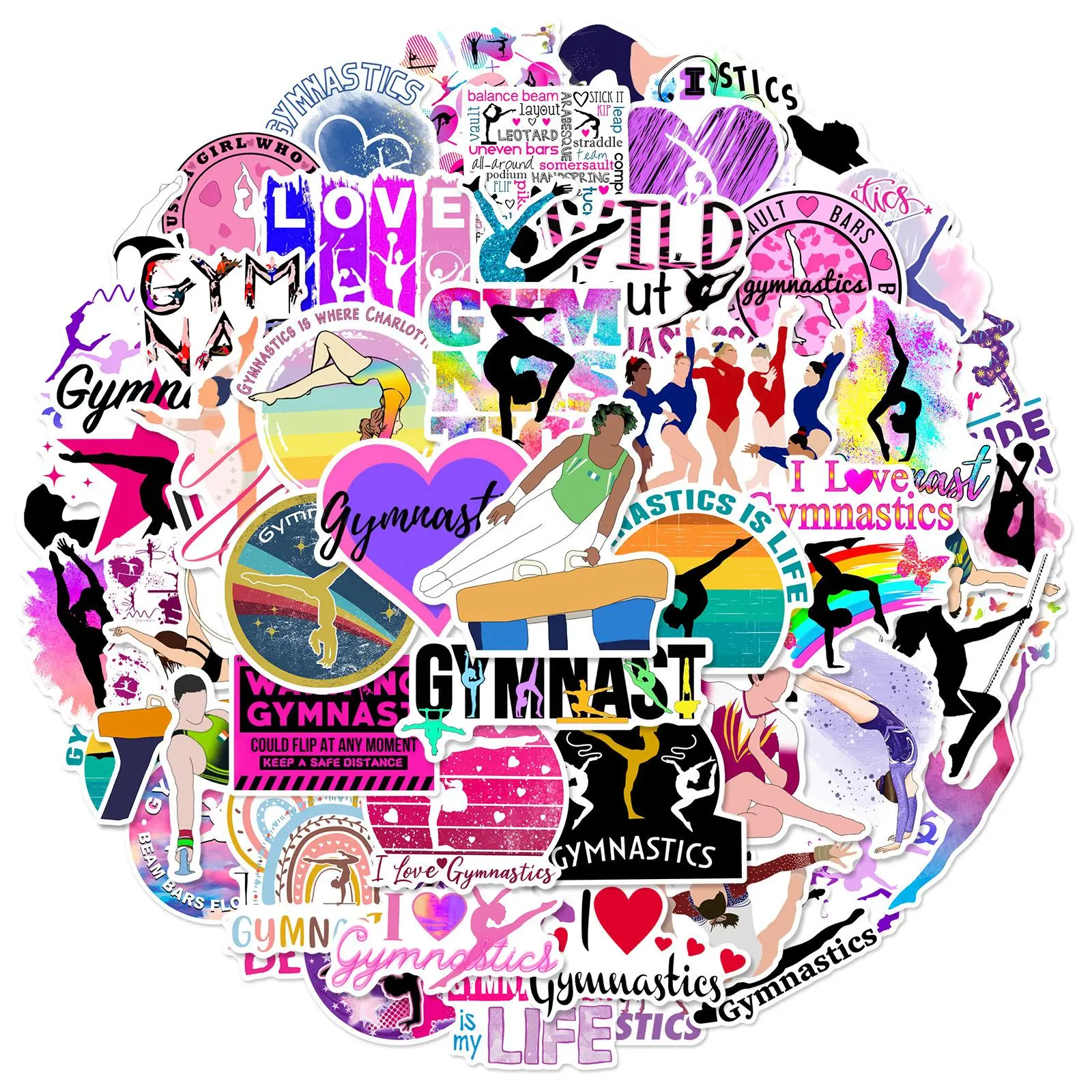 50Pcs Sports Gymnastics Gym Cartoon Stickers Waterproof Graffiti Scrapbook Water Bottle Travel Luggage Laptop Cool Sticker