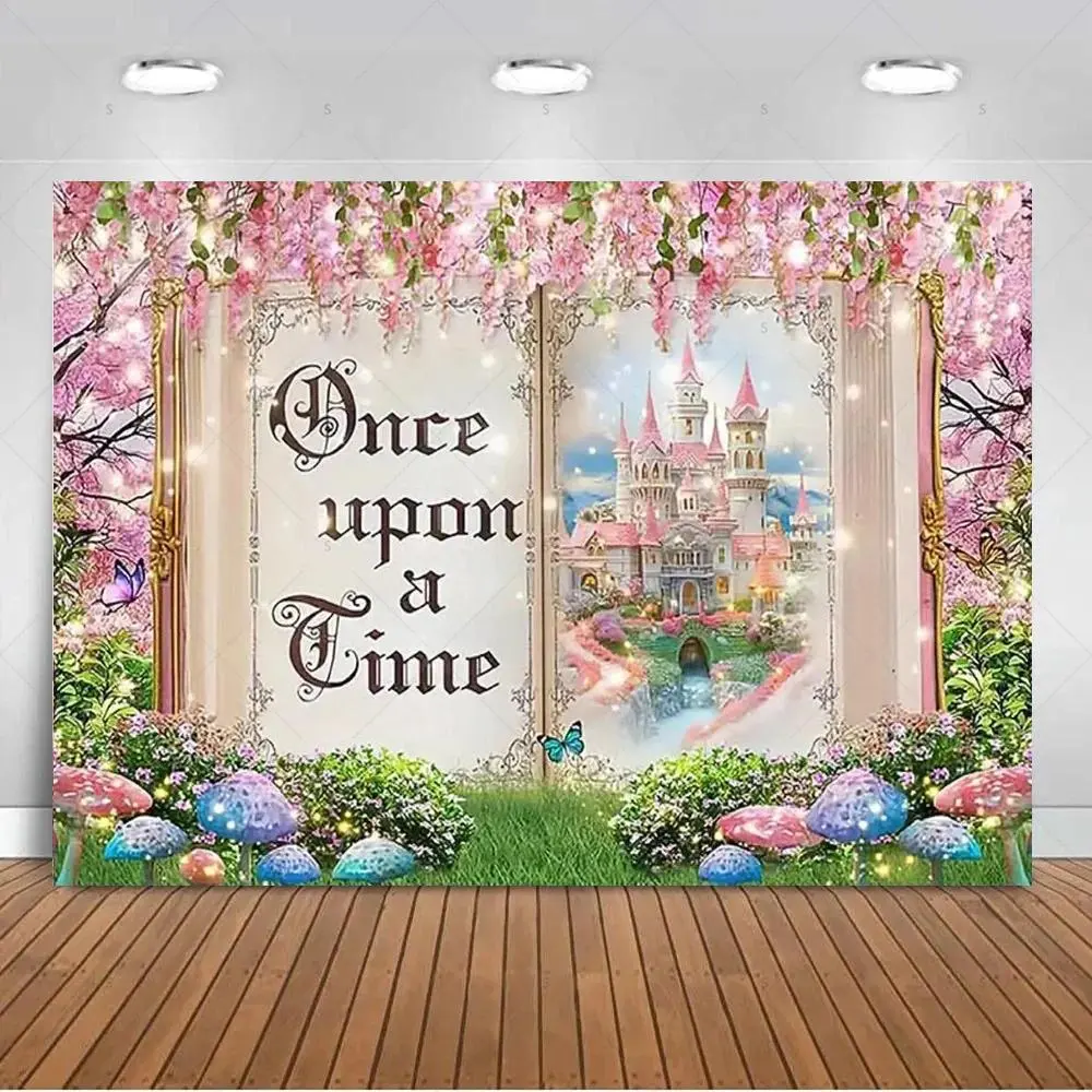 Magic Castle Backdrop Floral Butterfly Backdrop Tapestry Wall Hanging Photography Background Polyester Fairy Tale Girl Birthday Baby Shower Studio Event Indoor Outdoor Props