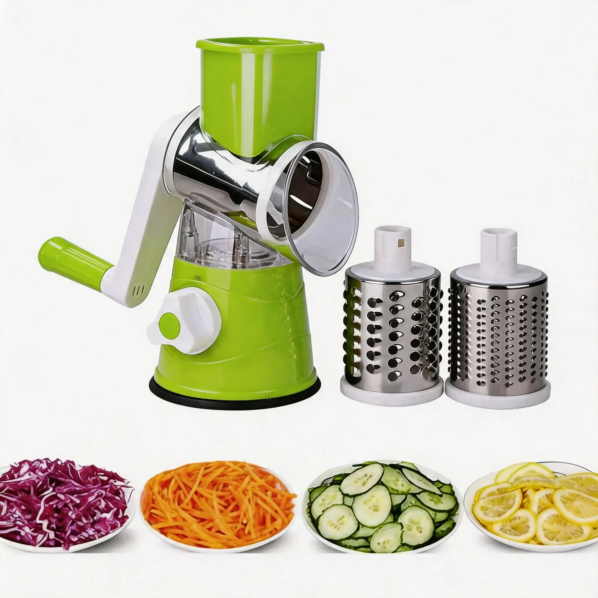 Multi-Functional Vegetable Chopper, Hand Crank Rotary Grater, Three-In-One Drum Cutter, Stand-Up Four-In-One Slicer, Kitchen Tool