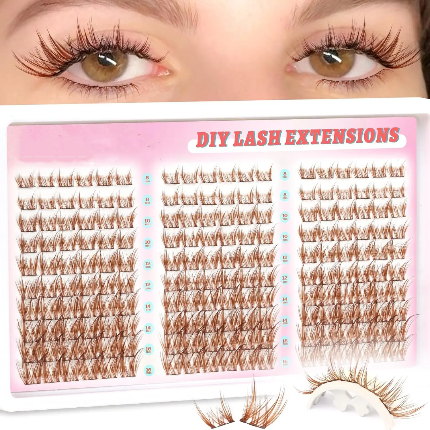Cluster Eyelashes, Natural Look, 180 Pieces, Sharp Tip, C-Shaped Curl, 8-16mm, Home DIY, Eyelashes Extensions, Anime Style False Lashes, Eyelash Clusters