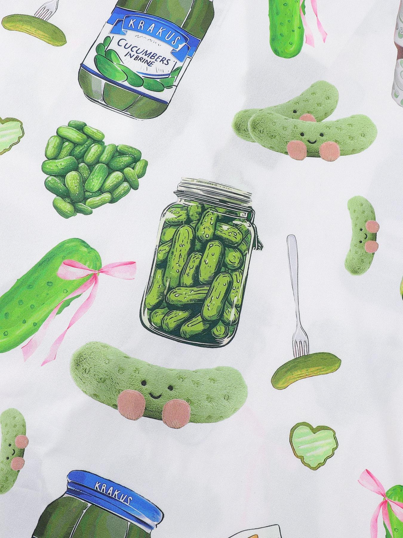 Women's Cucumber Print Short Sleeve Pajama Set, Casual Comfy Button Front Chest Pocket Design Lapel Neck Top & Elastic Waist Shorts PJ Set, Ladies Sleepwear Loungewear