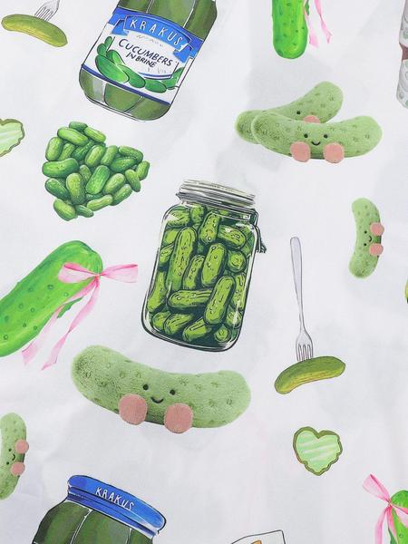 Women's Cucumber Print Short Sleeve Pajama Set, Casual Comfy Button Front Chest Pocket Design Lapel Neck Top & Elastic Waist Shorts PJ Set, Ladies Sleepwear Loungewear