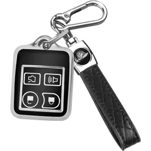 for Ford 4 Buttons Key Fob Cover with Keychain, Soft TPU Full Protector Compatible with Ford Mustang Focus Explorer Edge Taurus, for Lincoln Mercury Smart Car Key Case (Black-Silvery)