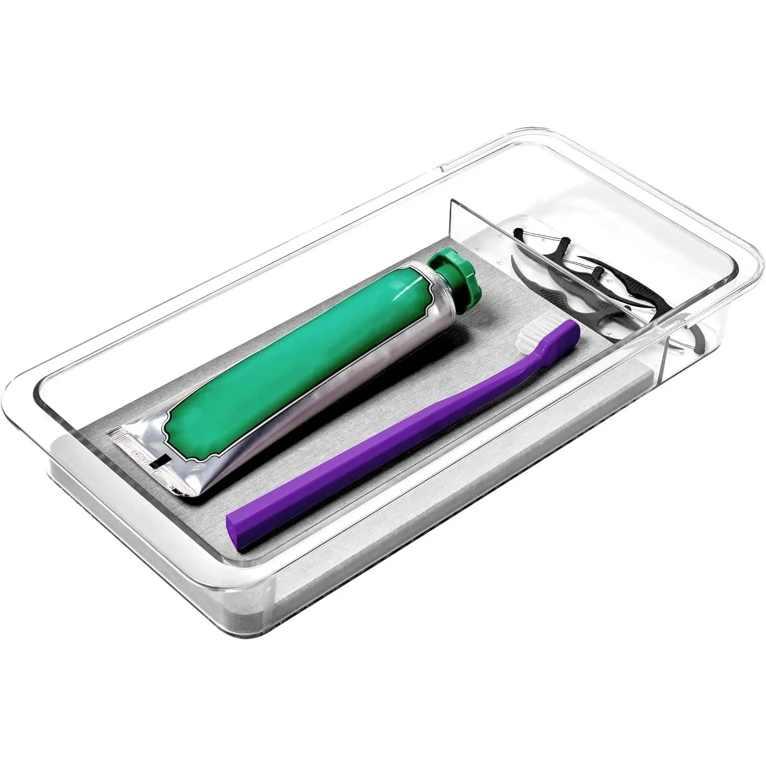 Toothbrush Drawer Organizer with Drying Stone, Clear Dental Organizer Tray for Bathroom Drawers, Toothpaste Holder, Dental Floss, Water Flosser and Mouthwash Storage, 12 Inch