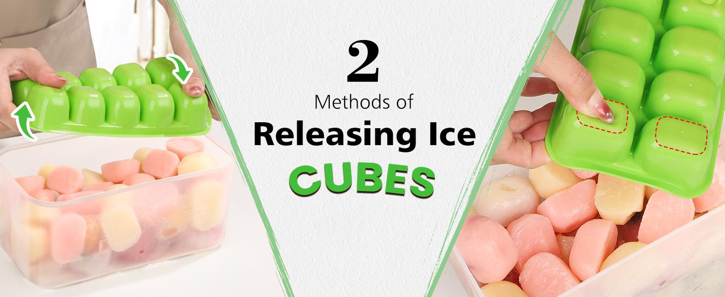 Ice Cube Tray with Lid and Bin - 4 Pack Ice Bucket Kits, Stackable Silicone Ice Trays for Freezer, Easy Pop Out, BPA Free for Cocktail, Coffee, Soup, Food, RV, Kitchen