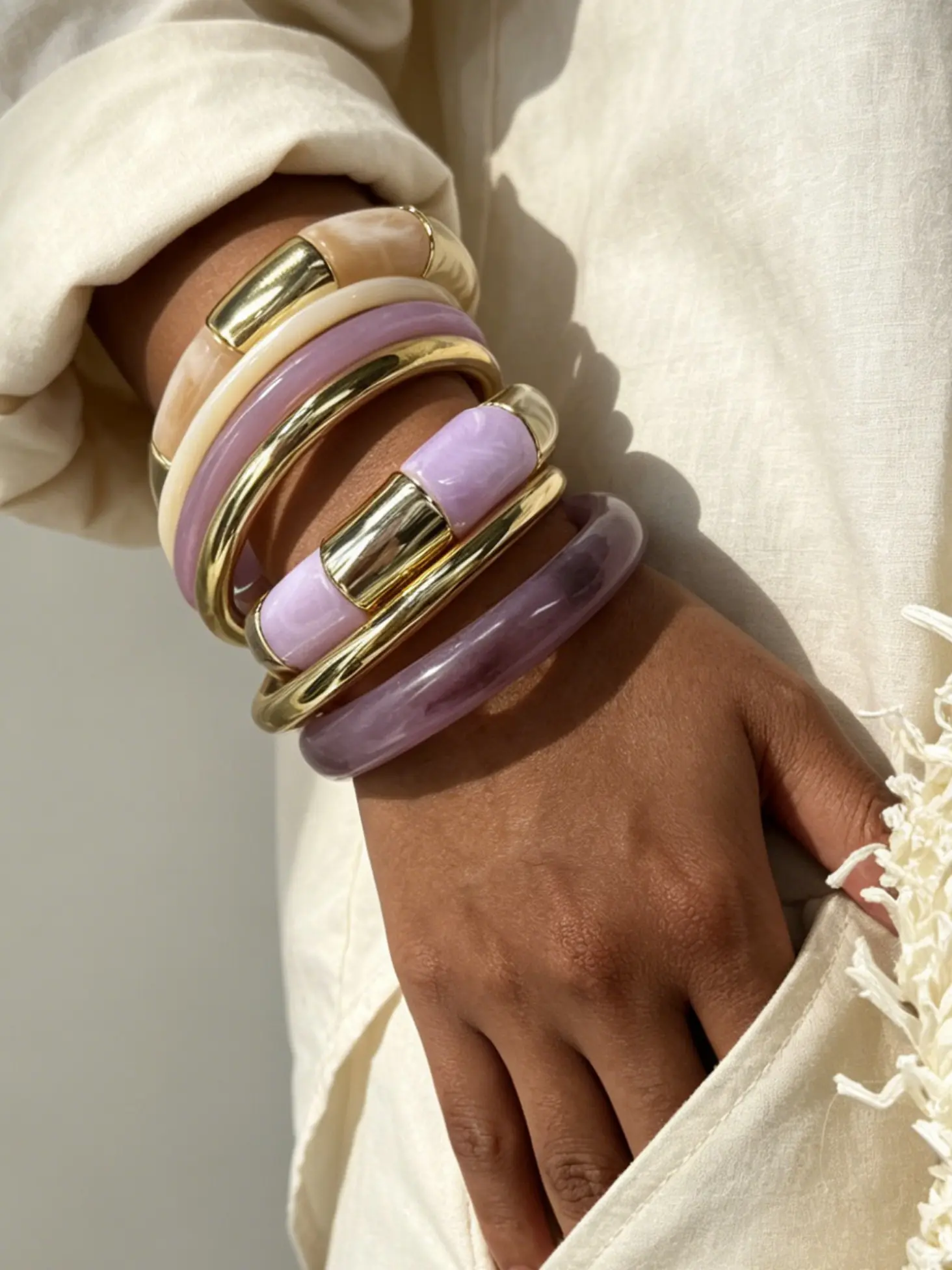 7-Piece Women's Fashion Bracelets Set, Elegant Chunky Acrylic Gradient Elastic Bamboo Bangle, Casual All-Season Jewelry Gift, Fashionable Chunky Bangles