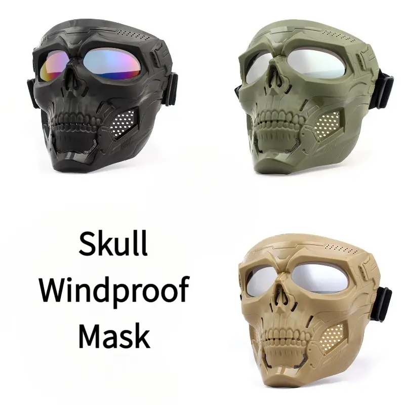 Skull Tactical Full Face Mask with Goggles, Motorcycle Windproof Protective Mask for Off-Road Riding & Cosplay