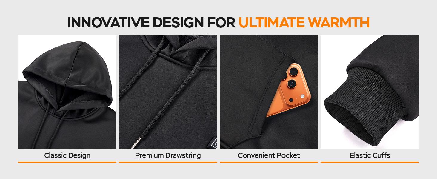 Men's Heated Hoodie - Electric Heating Sweatshirt with Fleece Lining, Winter Thermal Pullover for Outdoor & Daily| Battery Not Included (5V 2A/3A Recommended)